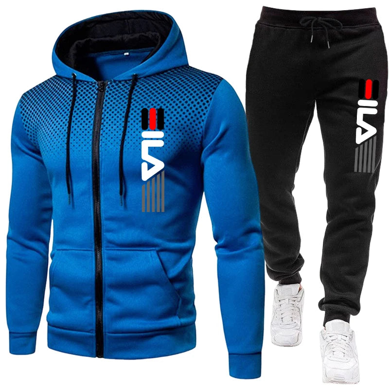 Mens Tracksuit Set Zipper Hoodie with Joggers Athletic Sportswear Gym Workout Outfit Urban Casual Autumn Training Sports Suit