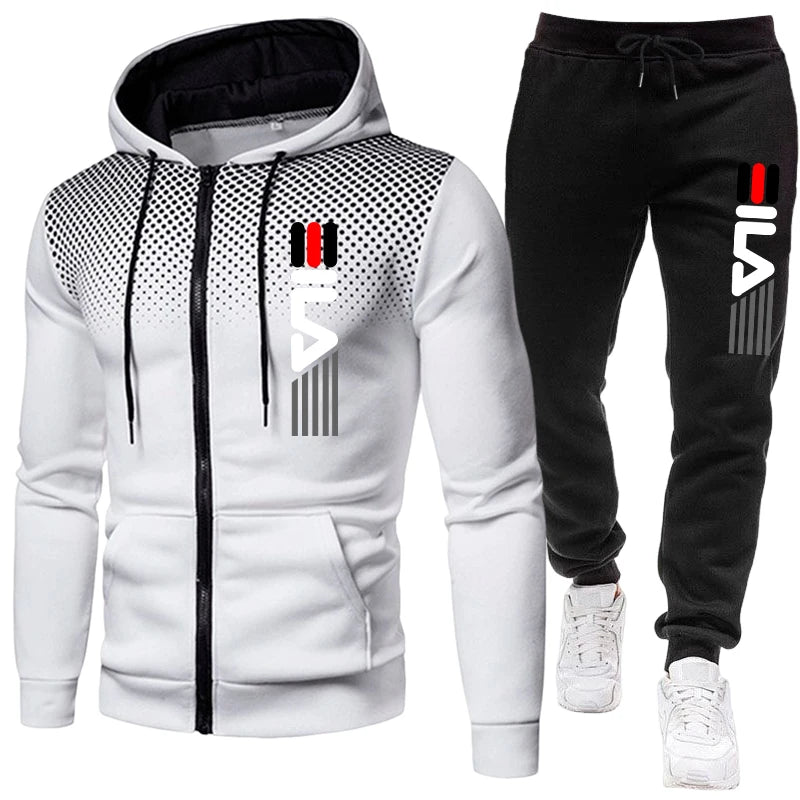 Mens Tracksuit Set Zipper Hoodie with Joggers Athletic Sportswear Gym Workout Outfit Urban Casual Autumn Training Sports Suit
