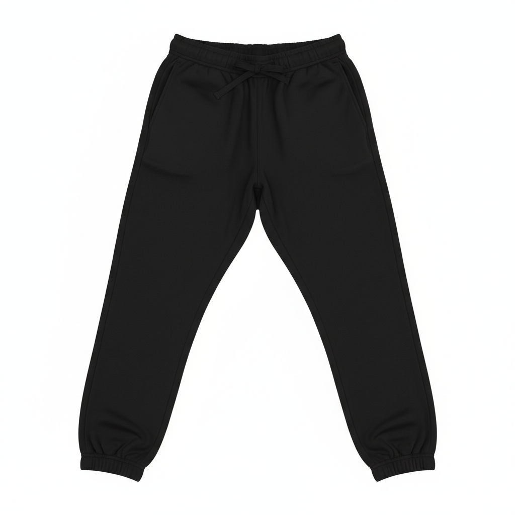 Plain black joggers flat lay - GL Clothing
