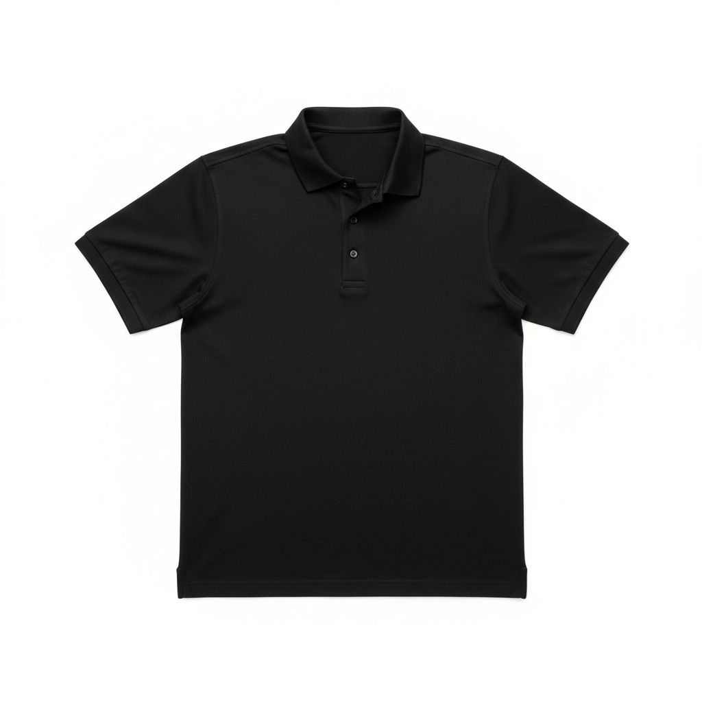 Plain black golfer shirt flat lay - GL Clothing