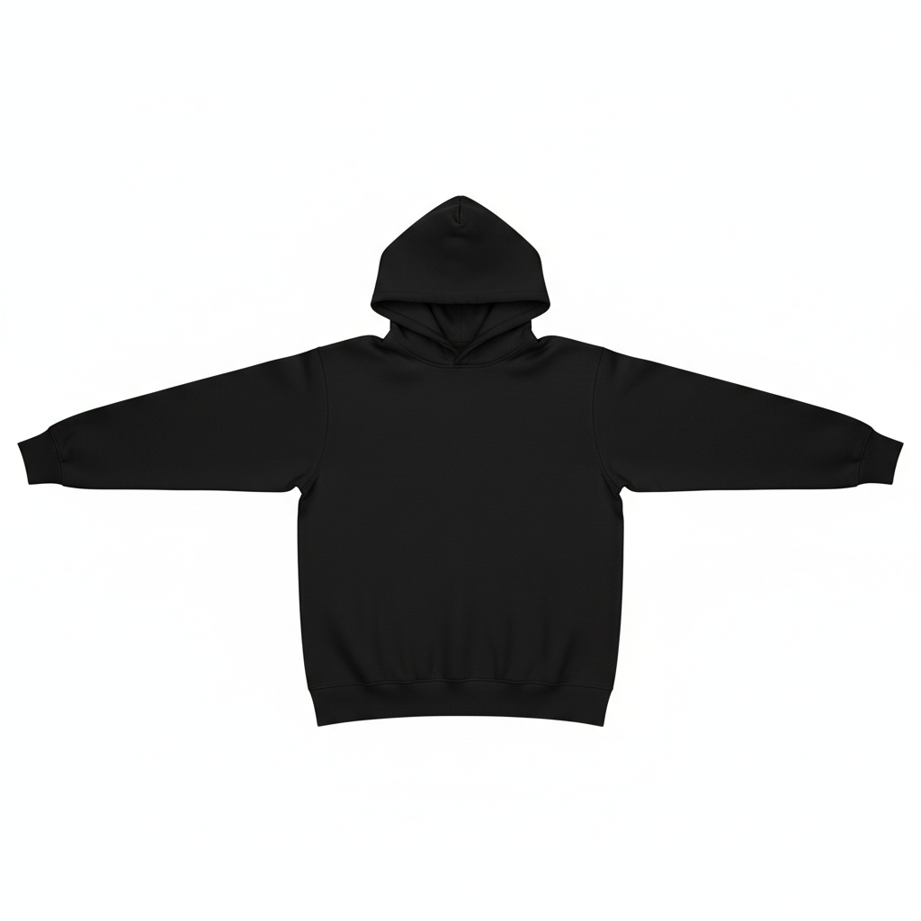 Plain black hoodie flat lay - GL Clothing
