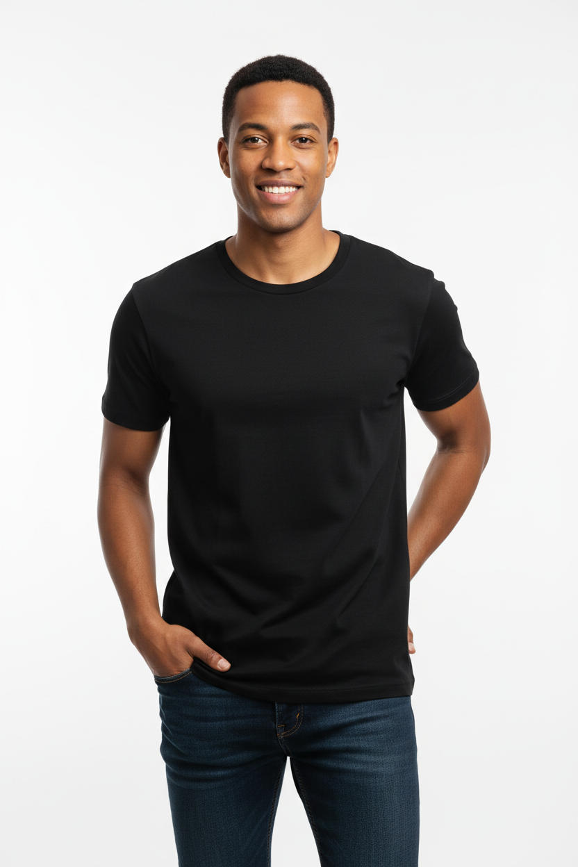 Model wearing GL Clothing Premium 180gsm T-Shirt